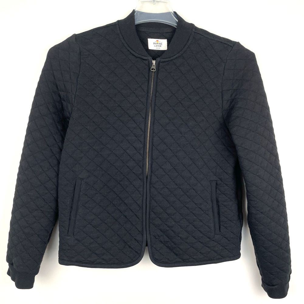 Marine Layer Corbet Quilted Bomber Jacket Women's Medium Black Full Zip Casual